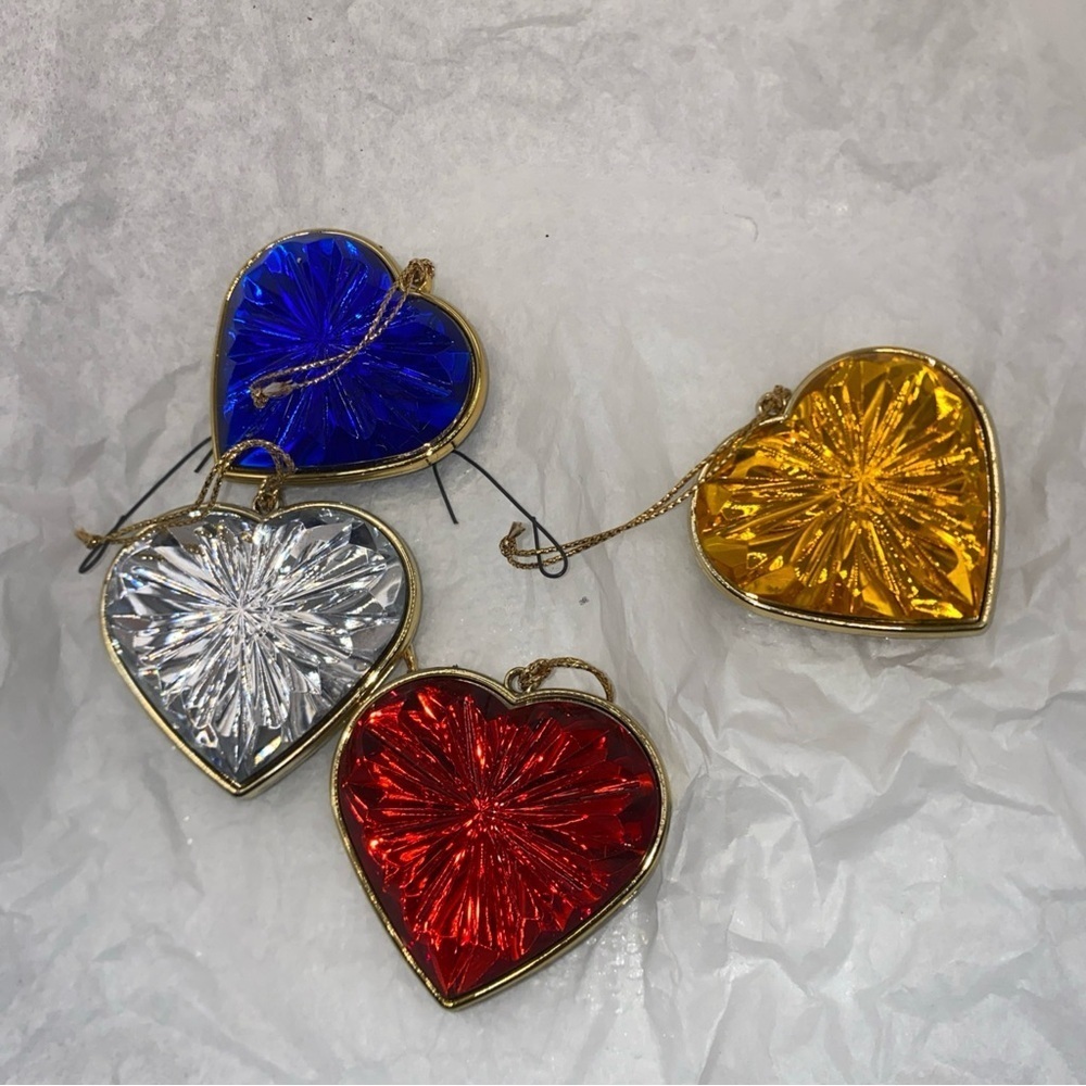 4 VTG Heart‎ Shape Hanging Red , Amber, Blue, Clear Ornament/Sun catcher